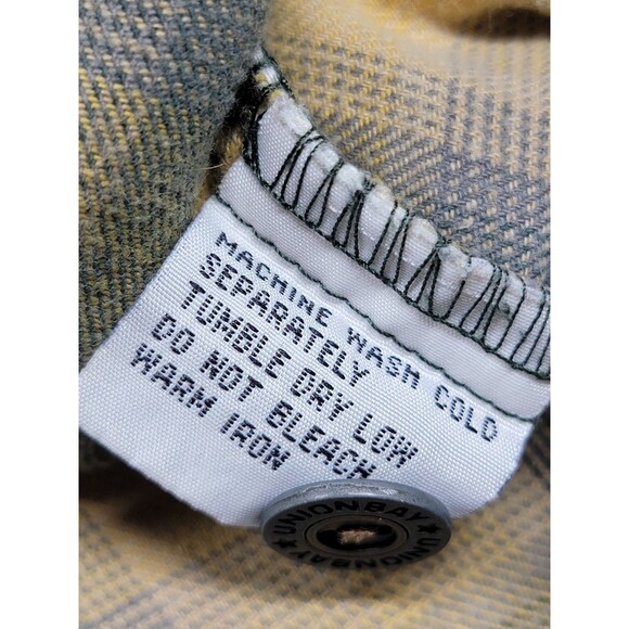 Vintage Union Bay Hoodie Mens L Blue Yellow Plaid Distressed Bleached Grunge Y2K - Picture 10 of 15